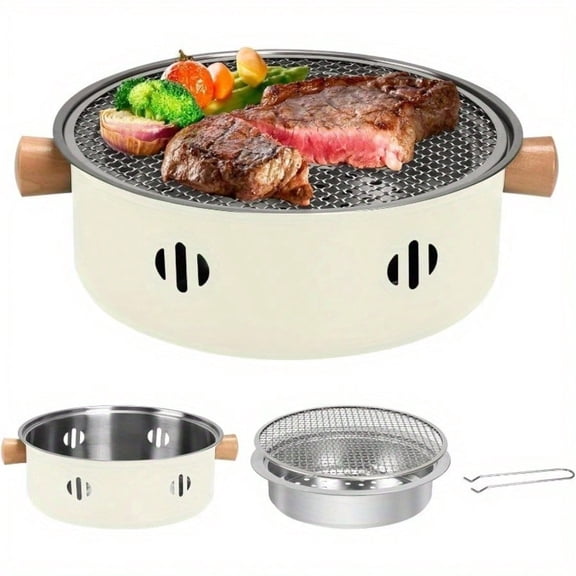 Portable Charcoal Barbecue Grill, 1pc Mini BBQ Grill Multifunctional Charcoal Grill Smokeless Round Tabletop Charcoal Grill For Indoor Outdoor Cooking Home Party Picnic Camping