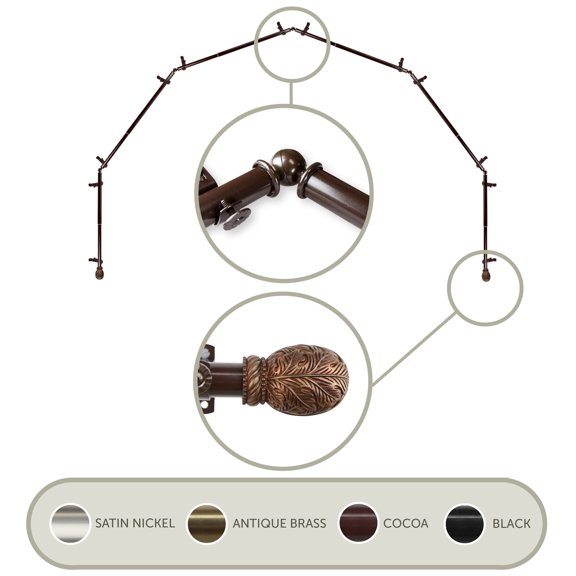 Domovina Garden 13/16" 6 Sided Bay Window Single Curtain Rod-Color:Cocoa