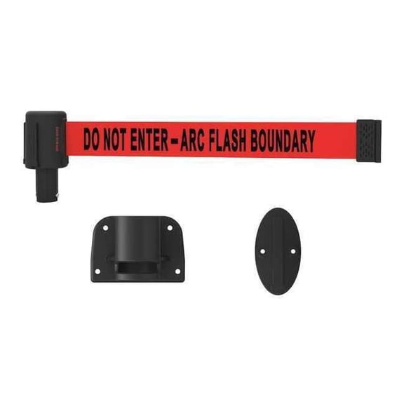 Retractable Belt Barrier, Red, 15 ft Length, Do Not Enter - Arc Flash Boundary