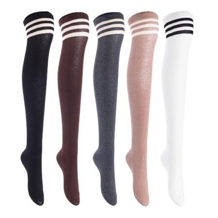 Lian LifeStyle Women's 5 Pairs Adorable Comfortable Soft Thigh High Over Knee High Cotton Socks, Size 6-9, JMYP1022 (Black, Coffee, DarkGrey, Khaki, White)