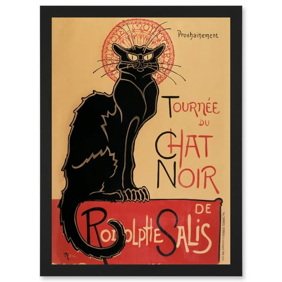 French Vintage Advertising Tournee Du Chat Noir The Black Cat Rodolphe Salis Artwork Framed Wall Art Print A4