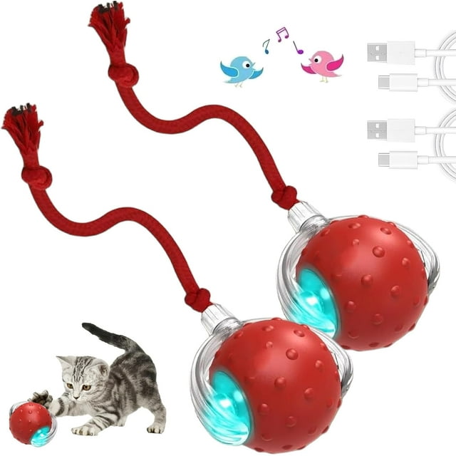 TinyFetch Dog Toy, Tiny Fetch Ball Dog Toy, Tinyfetch Interactive Dog Cat Toys Balls, 2025 Upgraded 360°Smart Automatic Rolling Electric Dogs Ball Toy, Gift for Pets (Red*2)