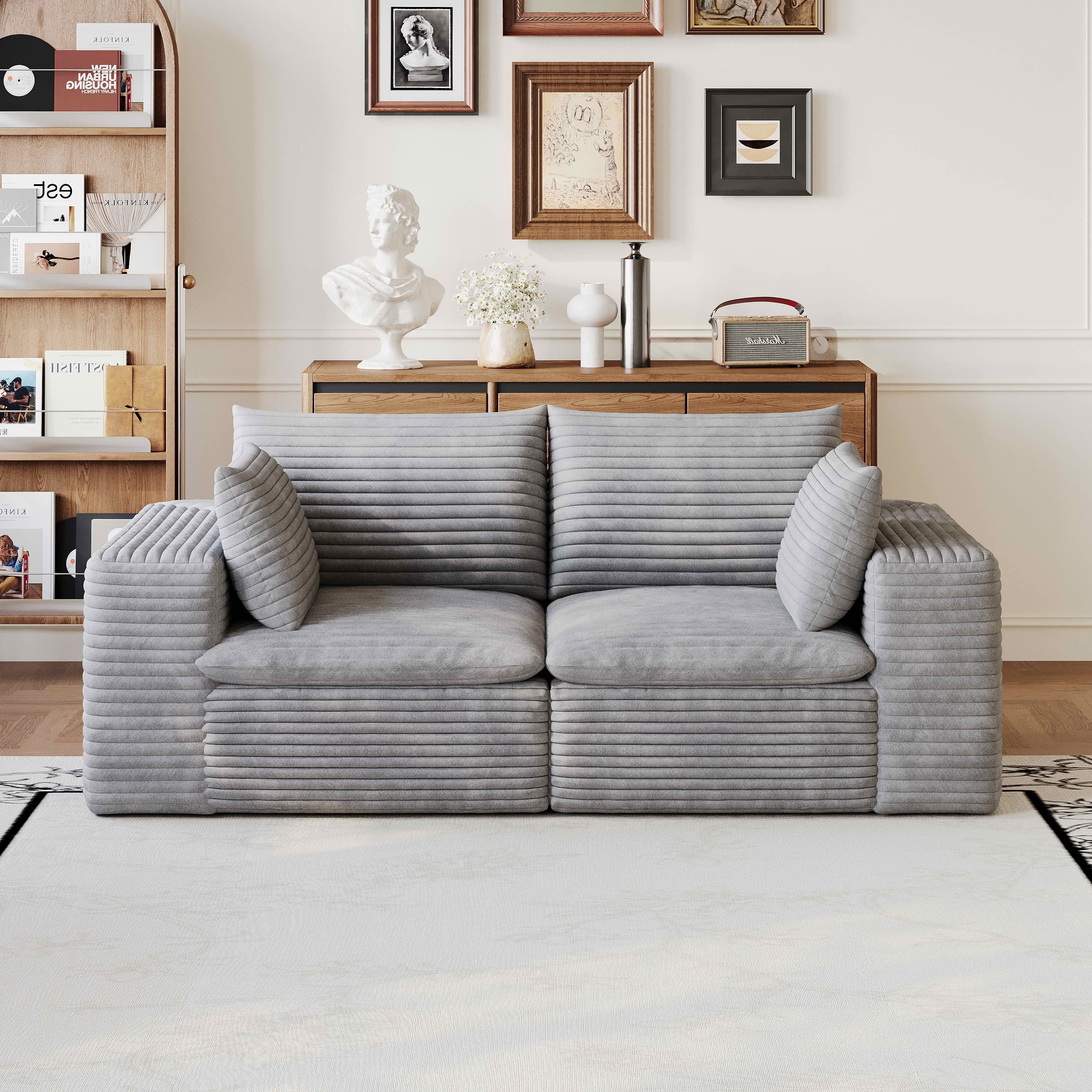 MAYEERTY 71" Cloud Modular Sofa, Plush Corduroy Deep Seat Couch, Double-Layer Removable Cushion, No Assembly DIY Combination Sofa for Living Room Bedroom Apartment