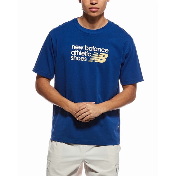 New Balance mens Athletics Premium Relaxed Chest Logo T-Shirt, m, Blue