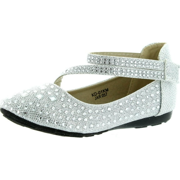 Link KD-01KM Silver Girls Cute Rhinestone Ballet Ballerina Flats