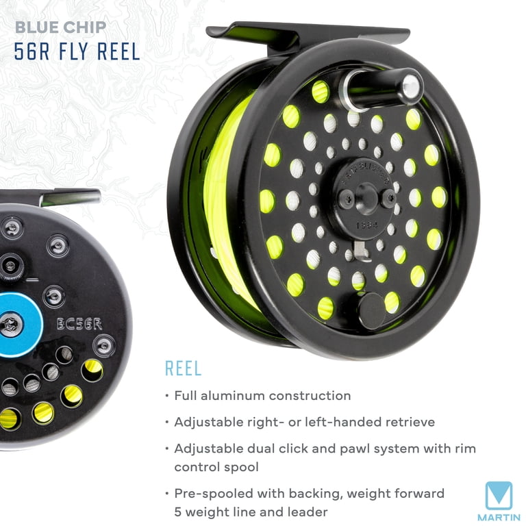 Martin Blue Chip 56R Multispecies Fly Reel and Fishing Rod Combo Kit, 9-Foot 4-Piece Rod, 5-Weight, Aluminum Reel, Weight-Forward Line, Fly Assortment, Semi-Rigid Carrying Case, Blue/Black - Walmart.com Martin Blue Chip 56R Multispecies Fly Reel and Fishing Rod Combo Kit, 9-Foot 4-Piece Rod, 5-Weight, Aluminum Reel, Weight-Forward Line, Fly Assortment, Semi-Rigid Carrying Case, Blue/Black - Walmart.com