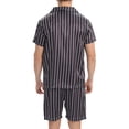 thumbnail image 2 of Hanerdun 2PCS Mens Satin Pajamas Set Stripe Pocket Pjs Sleepwear Short Sleeve Button Up Loungewear L, 2 of 7