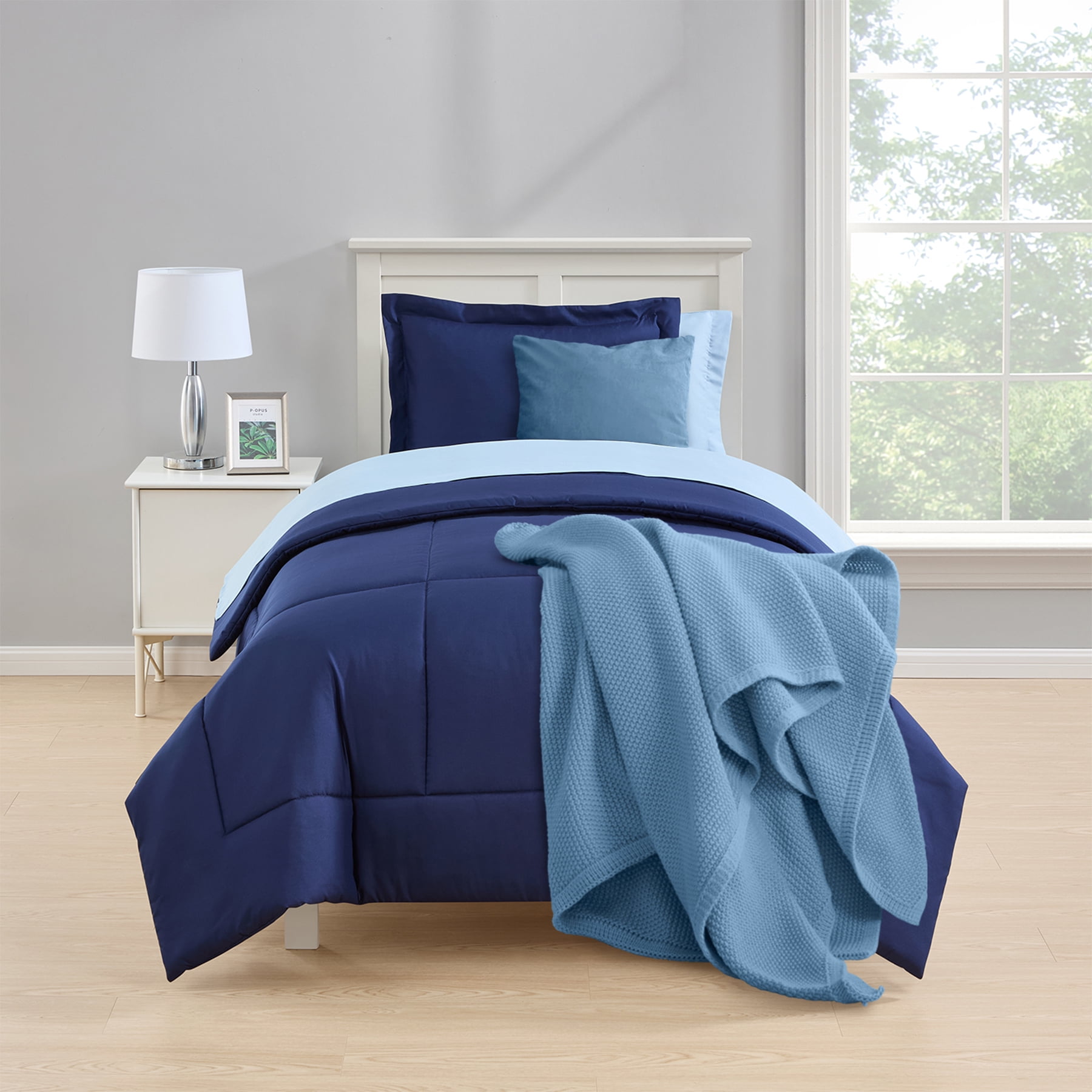 Mainstays All in One Reversible Bed in a Bag Set, 5 Piece, Twin, Navy