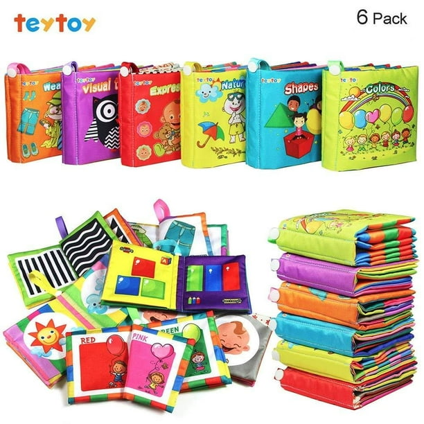 teytoy My First Soft Book, 6 PCS Nontoxic Fabric Baby Cloth Books Early Education Toys Activity