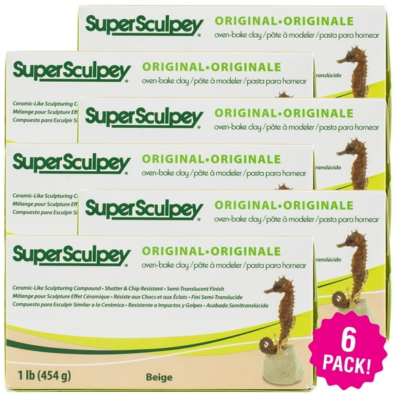 Multipack of 6 - Super Sculpey Polymer Clay 1lb-Beige