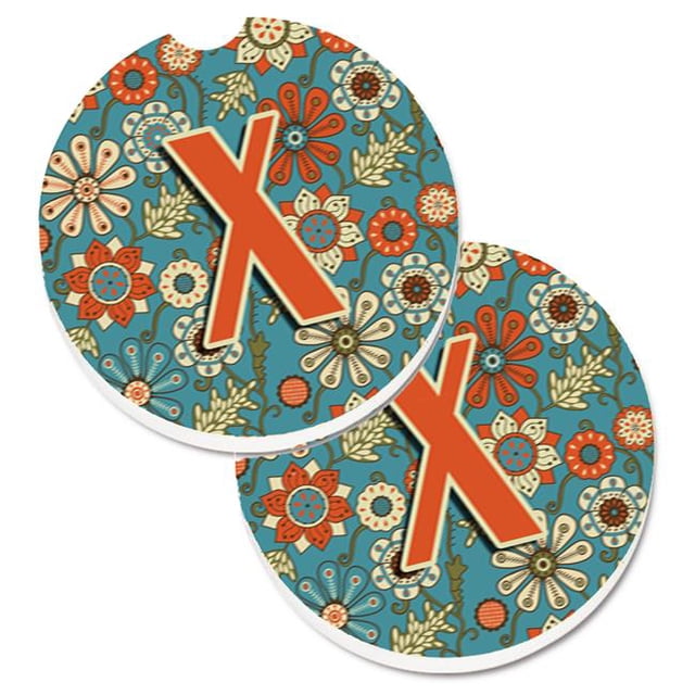Lettre X Fleurs Bleu Rétro Ensemble de 2 Porte-Gobelet Coaster Voiture
