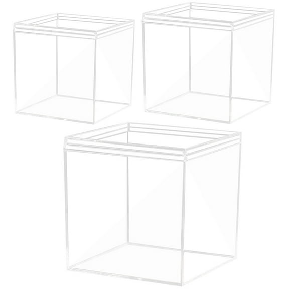 PTOOTP Transparent Cube Display Organizer Set of 3 for Collectibles Storage and Display, Clear Plastic Boxes