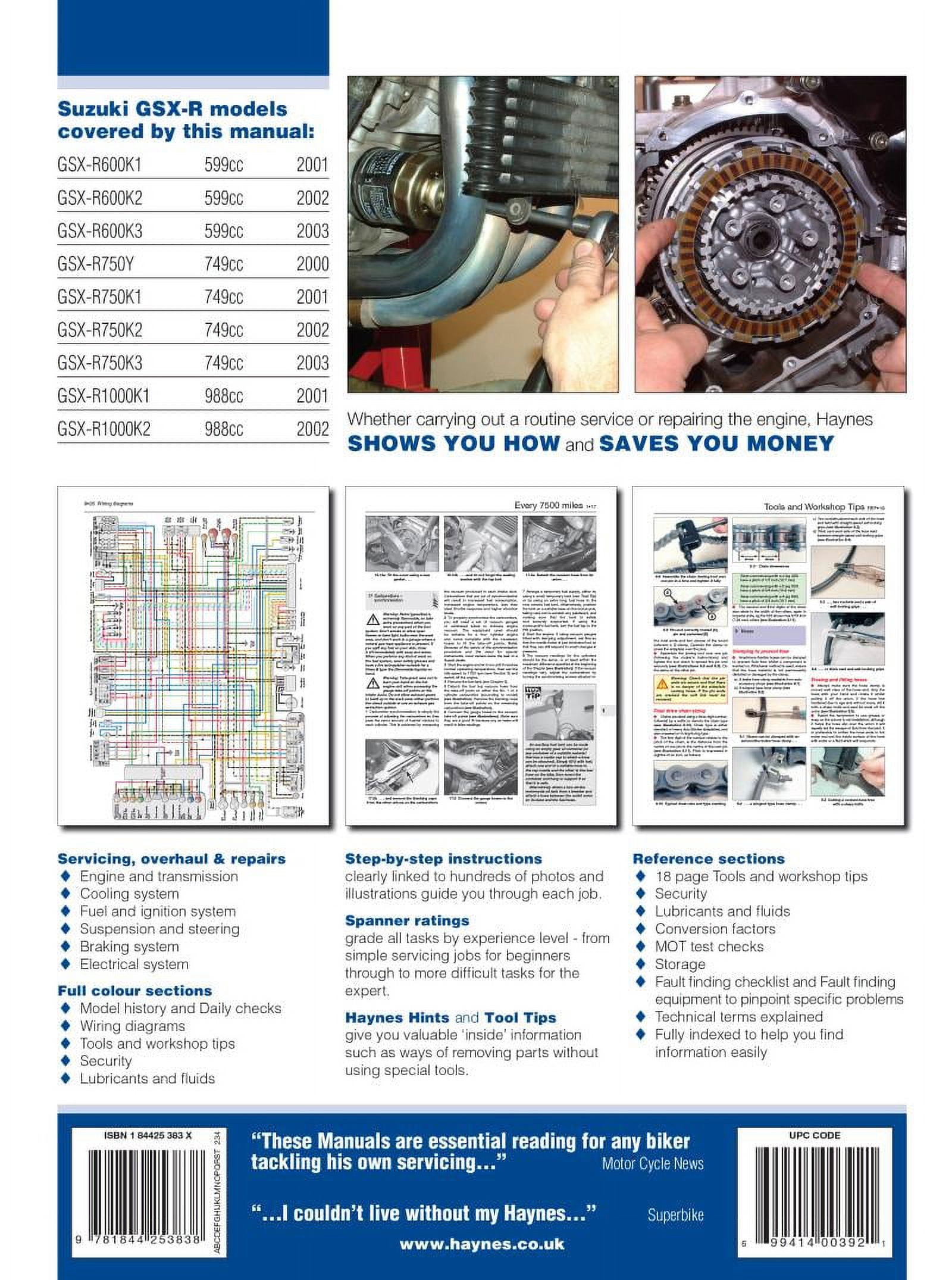 Suzuki GSX-R600 (01-03), GSX-R750 (00-03) & GSX-R1000 (01-02) Haynes Repair Manual ^