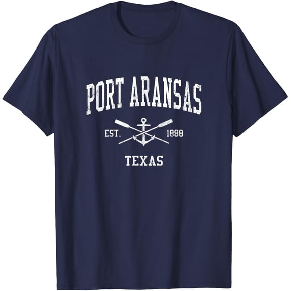 Simple Fit Port Aransas Tx Vintage Crossed Oars & Boat Anchor Sports T-Shirt All Size S-5XL