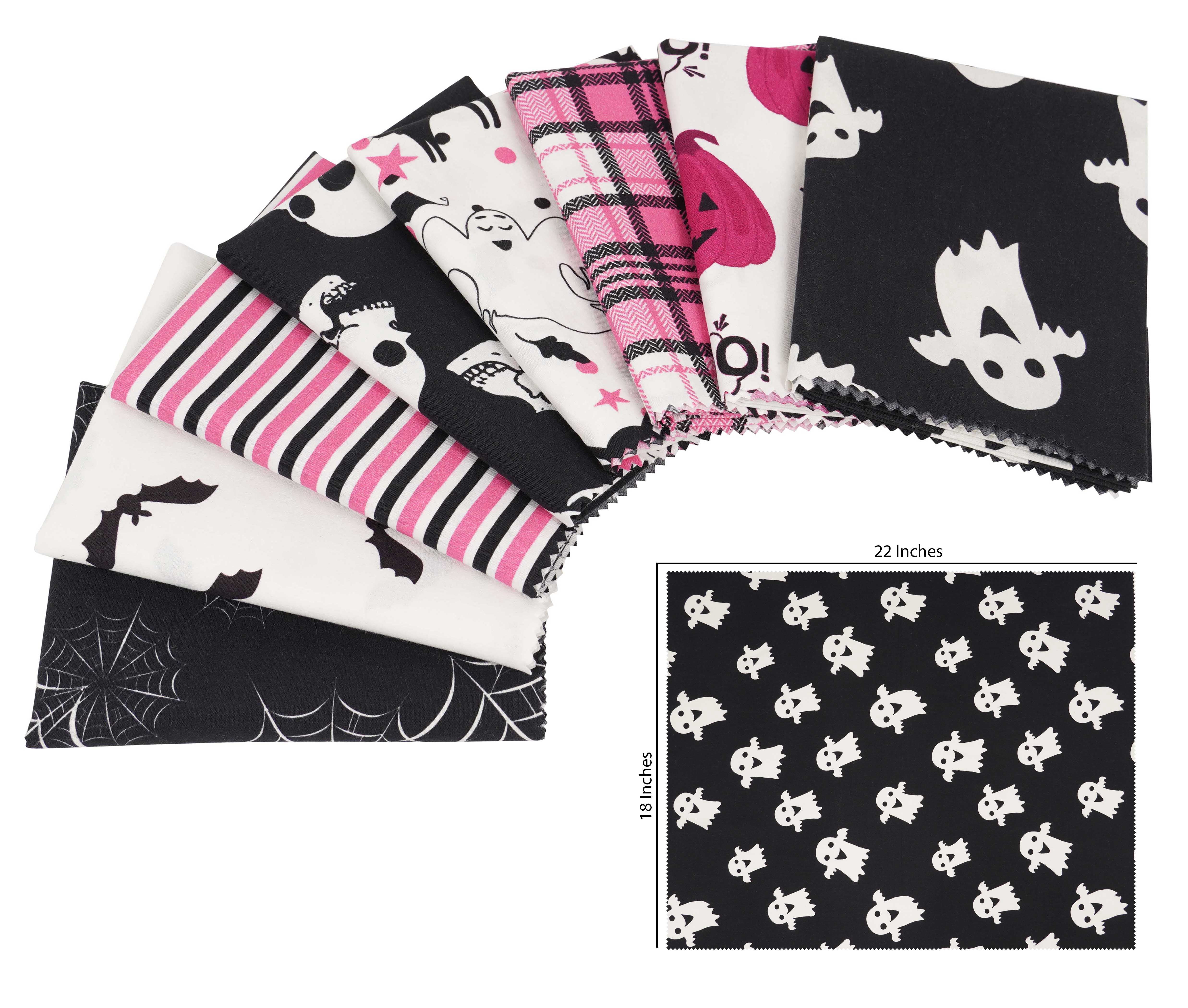 Soimoi 8 Pc Fat Quarter Bundle,HalloweenPrint 18"x 22"DIY Patchwork-100% CottonPre-Cut Quilting Fabric Purple & Black
