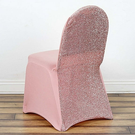 BalsaCircle Rose Gold Solid Metallic Spandex Stretchable Banquet Chair Covers Slipcovers