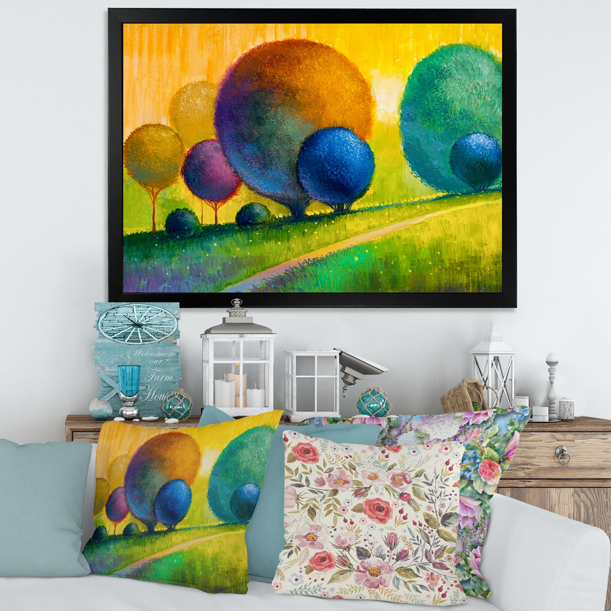 Designart 'Ornamental Colourful Trees III' Modern Framed Art Print