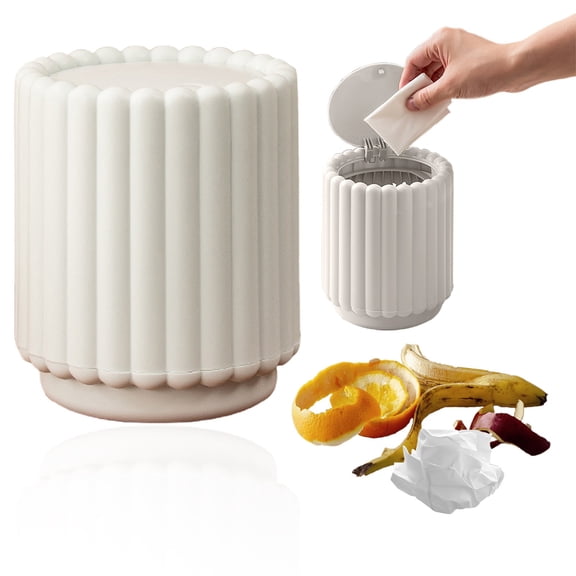 Haidf Small Trash Can with Lid, Pop Up Plastic Desk Trash Can, Mini Garbage Can for Kitchen, Bathroom, Bedroom, Office and Dorm, Tiny Countertop Trash Bin, Waste Basket, 0.5 Gallon, White