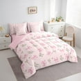thumbnail image 3 of Erosebridal Cute Bowknot Bedding Twin Size,Pink Rose Leaves Comforter Sets with Sheets,Dreamy Pink Bedding Sets Twin Size For Princess,Microfiber Bedroom Decor Reversible,7pcs, 3 of 6