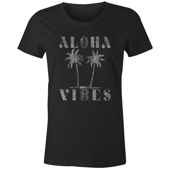 9 Crowns Tees Aloha Vibes Vacation Trip Graphic T-shirt (X-Small, Juniors Black)