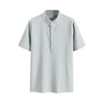 thumbnail image 3 of Eltusu Men's Casual Polo Shirts, Summer Cotton Button Stand-up Collar Shirts with Short Sleeve Light Blue Size 3XL, 3 of 6