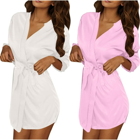 Fengactive 2-Pack Women's Short Sexy Belted Robes Lightweight Sleepwear Bridesmaid Bride Party Bathrobes