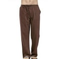thumbnail image 1 of Plus Size Mens Linen Loose Casual Lightweight Elastic Waist Plain Yoga Beach Pants with Pockets, 1 of 7