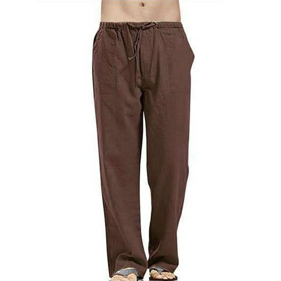 Plus Size Mens Linen Loose Casual Lightweight Elastic Waist Plain Yoga Beach Pants with Pockets