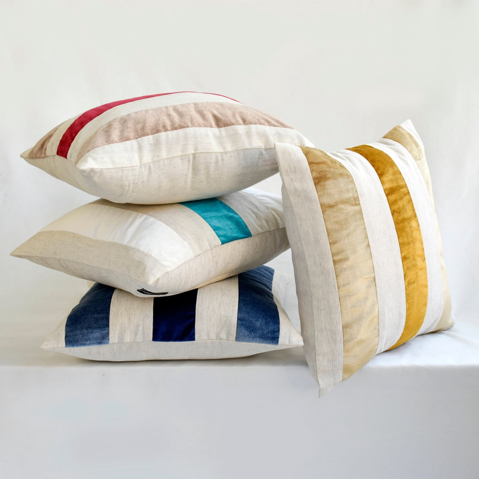 The HomeCentric Pillow Case Covers, Aubergine Pack of 2, 24x24 inch (60x60 cm) Throw Pillows, Velvet Patchwork Throw Pillows For Couch, Striped Pattern Modern Style Easter - Velvet Band Aubergine