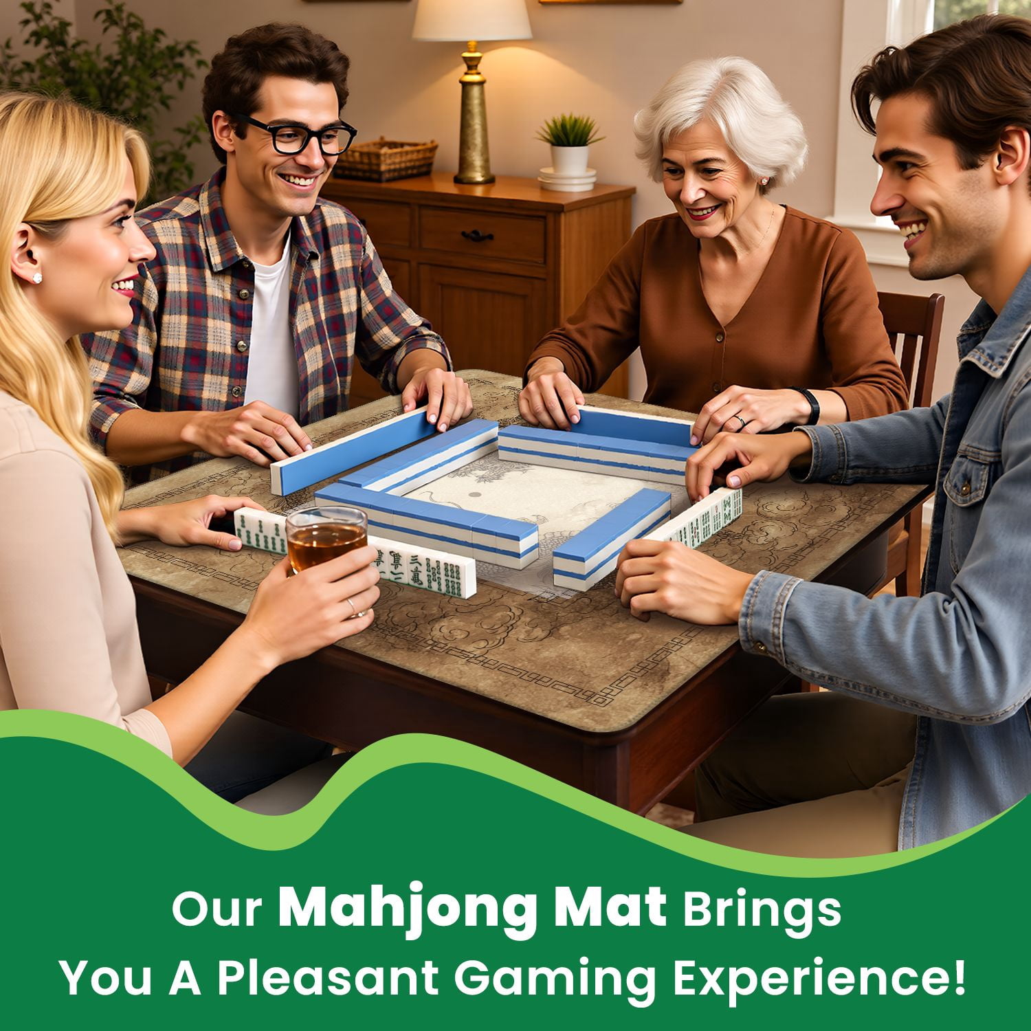 Mahjong Mat 31.5" x 31.5" Yin Yang Oriental Dragons Traditional Ink Clouds Non-Slip Noise Reduction American Mahjong Tiles Table Cover for Dominoes Poker Card Board Games Gift
