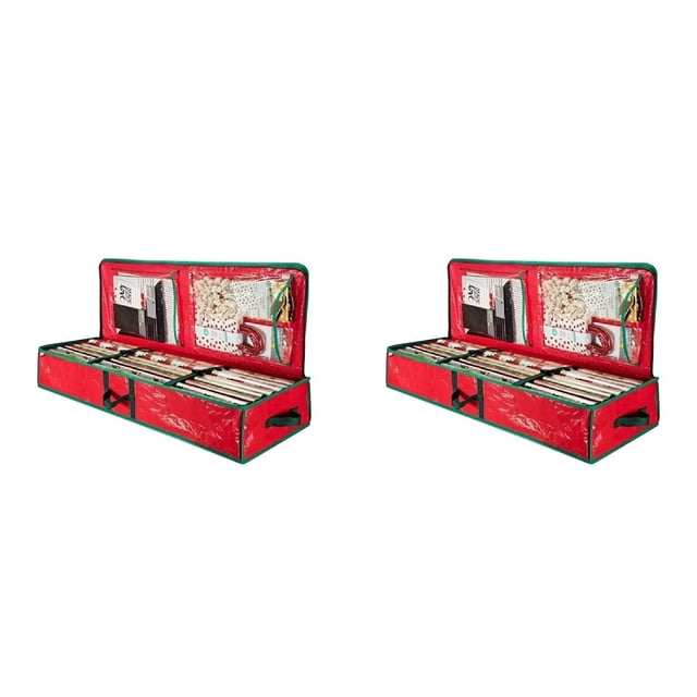 (2-Pack) Rinsvye Christmas Storage Rack Spacious Zipper Bags for Clothes Under Bed Holiday Wrapping Paper Container Perfect for Towel Drawer Organizer Gift Wrapping Ribbons Bows Wrapping Supplies Et
