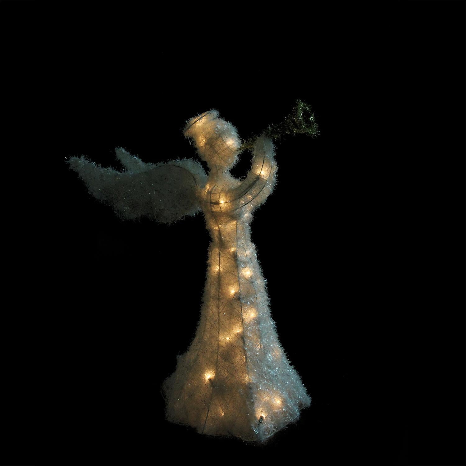 29" Lighted Tinsel Trumpeting Angel Christmas Outdoor