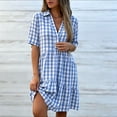 thumbnail image 5 of ClodeEU Women's Collared V Neck Short Sleeve Plaid Shirt Dress,Casual Button Cute Mini Dress Light Blue-Plaid,Women's Plus XXXL, 5 of 7