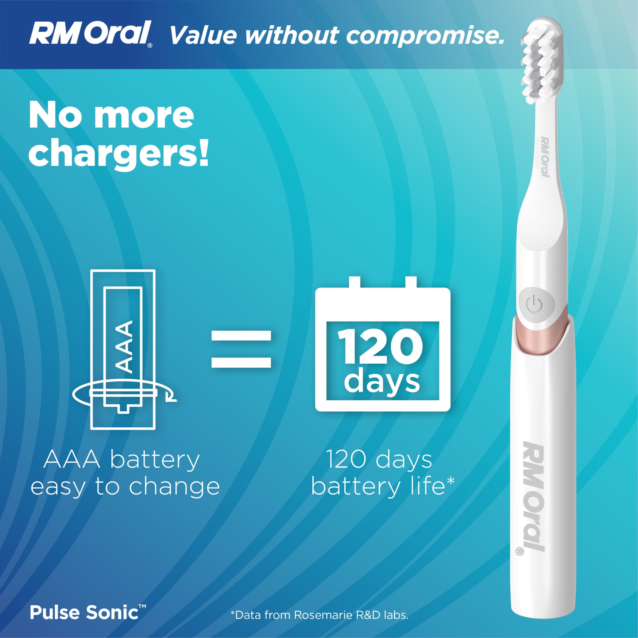 RM ORAL Pulse Sonic Powered Toothbrush, Metal Handle, Case, Soft - Rose-Gold