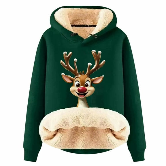 2024 Women's Winter Christmas Long Sleeve Hooded Sweatshirt Cozy Pullover Casual Fashion Outerwear for Ladies