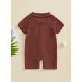 thumbnail image 4 of Suealasg Baby Boys Jumpsuit Infant Solid Color Short Sleeve Lapel Button Down Romper Bodysuits Newborn Summer One Piece Clothes, 4 of 8