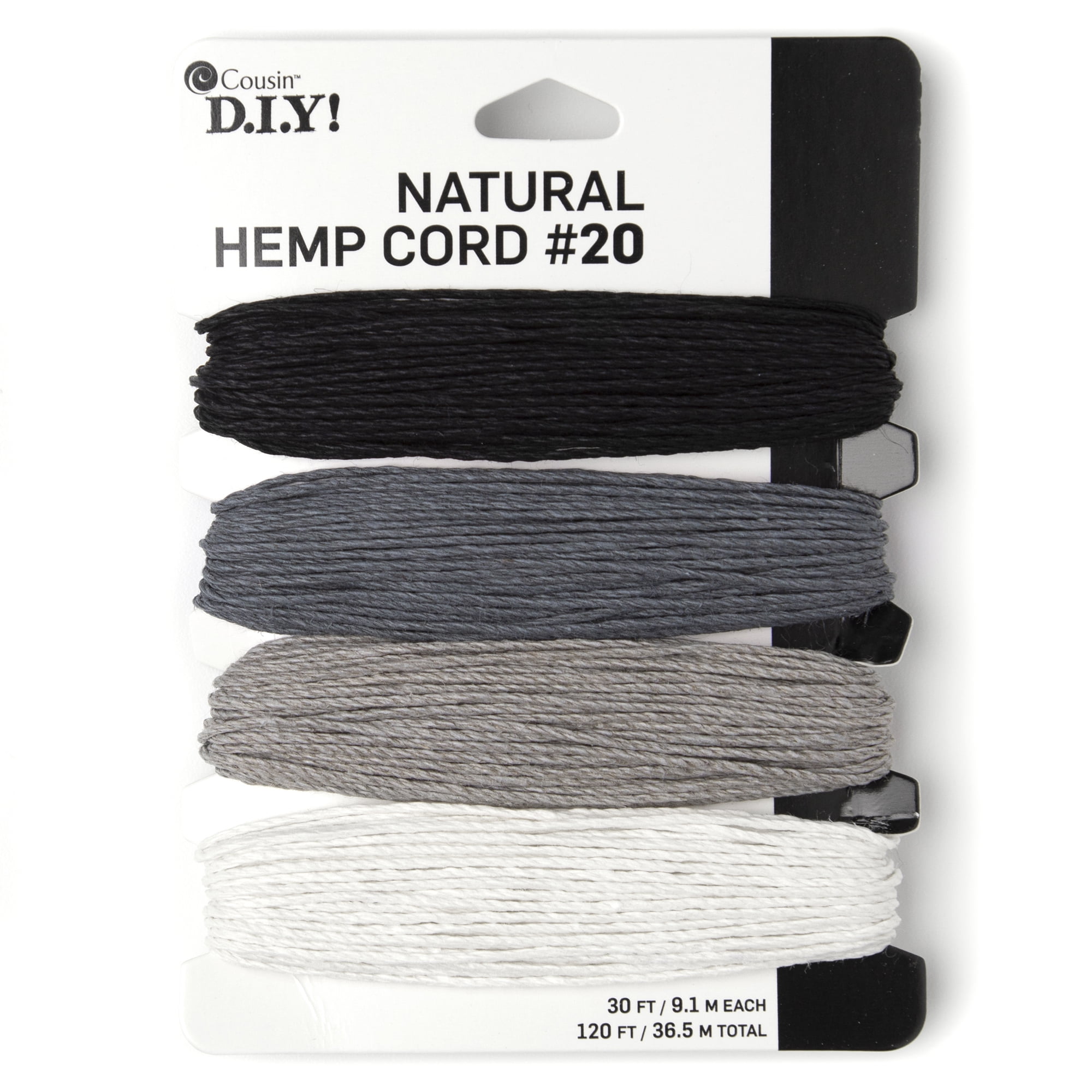 (2 pack) Cousin DIY 20lb Natural Hemp Twine, Neutral Color Black/White, 4 Piece Roll, 120 ft