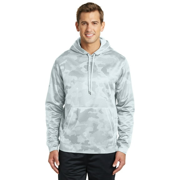 Sport-Tek Sport Wick CamoHex Fleece Hooded Pullover-S (White)
