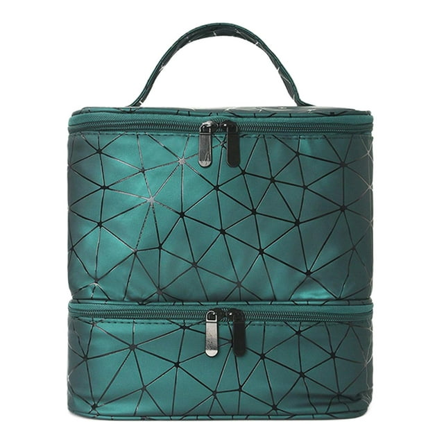 Estuche organizador de esmalte de uñas, caja de almacenamiento portátil con asa para manualidades, organizador de almacenamiento de suministros cosmét Verde