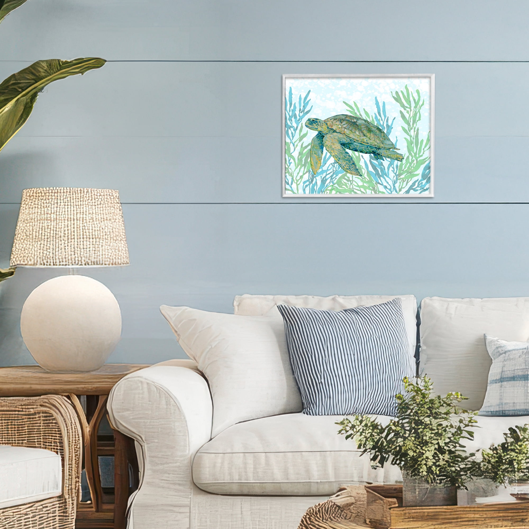 Stupell Industries Tasman Turtle in Seagrass White Framed Giclee Art, design by Paul Brent