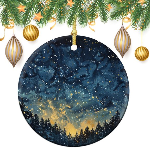Starry Sky Forest Ceramic Christmas Ornament Nature Landscape Keepsake Gift Gifts for Christmas 2024 Customized Ceramic Xmas Tree Decor