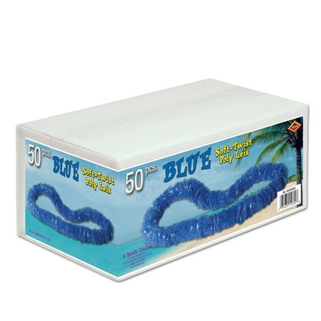 Beistle 66355B501.5 in. x 36 in. Soft-Twist Poly Leiswith Labeled Box - Blue