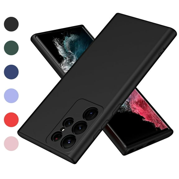 Allytech Liquid Silicone Case for Samsung Galaxy S22 Ultra, [Silky Touch] Soft Microfiber Lining Shockproof Anti-Fingerprint Case, [Slim & Light] Full Camera Protection Solid Color Case, Black