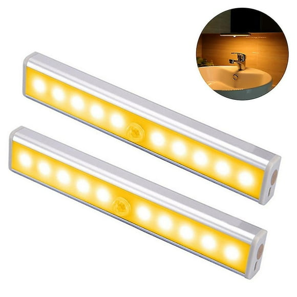 2 Pcs Portable Closet Lights Wireless 10 Led Under Cabinet Lighting Motion Sensor Activated Build In Rechargeable Battery Magnetic Little Safe Night T