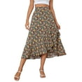 thumbnail image 5 of SAYOO Vinatge Women Long Midi Skirts 2022 Female High Waist Tie-up Split Floral Print Ruffles Irregular Hem Skirts Beachwear, 5 of 8