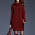 thumbnail image 3 of Women's Solid Elegant Stretchy Long Sleeve Turtleneck Sweatshirt Short Dress, Fall and Winter Casual Wear with Comfortable Fit, Versatile for Daily Use,Wine,2XL, 3 of 5