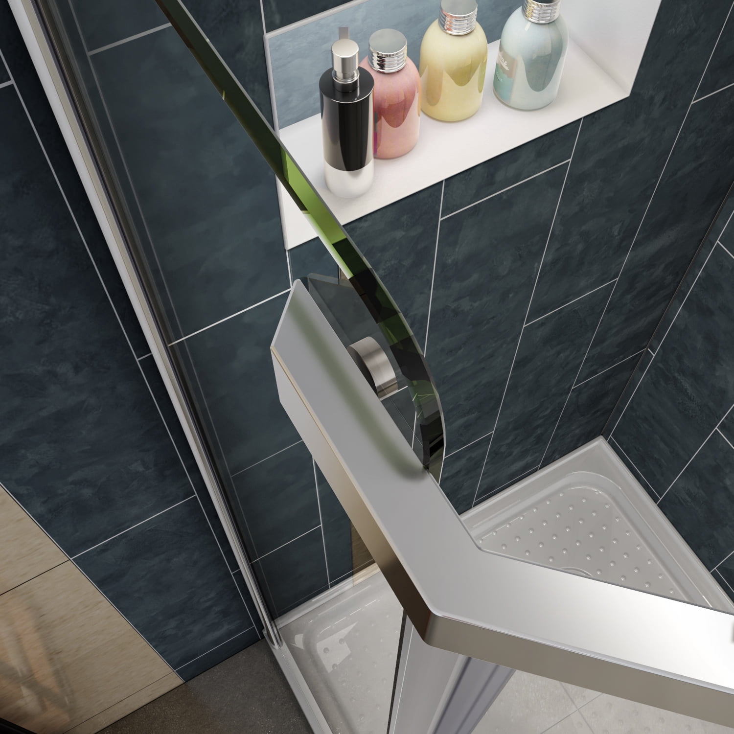 Sunny Shower Neo-angle Sliding Shower Enclosures 36 1/2" W x 36 1/2" D x 72" H Corner Frameless Shower Door Not Include Shower Base