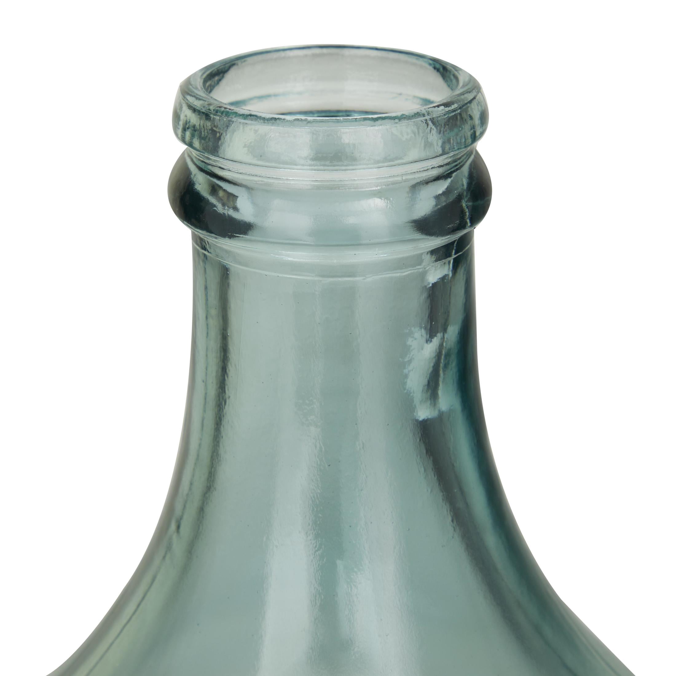 DecMode Teal Recycled Glass Handmade Spanish Bottle Neck Decorative Vase, 11" x 11" x 17"