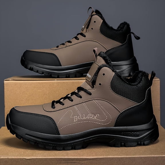 Men'S Winter Boots with Fleece Lining - Thick Insulated Mid-Calf Hiking Boots, Slip-Resistant Rubber Sole & Lace-Up Closure, Warm Outdoor Boots for Snow, Ice, and Cold Weather - Durable Fabric Upper