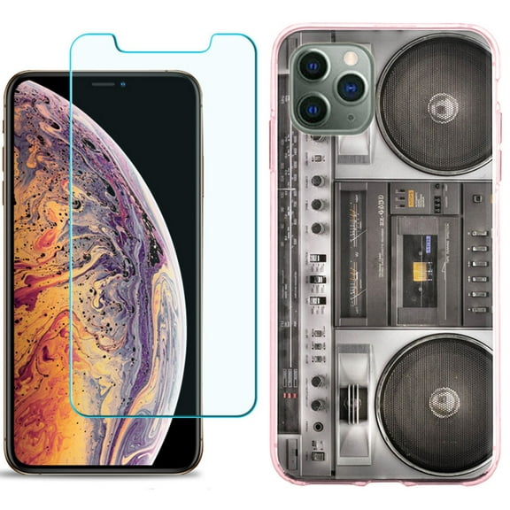 For Apple iPhone 11 PRO Case, Slim-Fit TPU Protective Phone Case (Pink Bezel) with Tempered Glass Screen Protector, by OneToughShield ® - Boombox